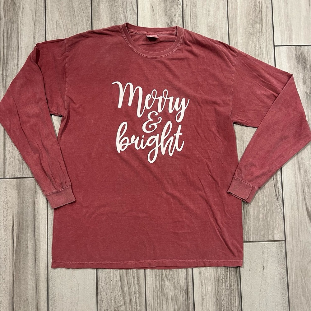 Comfort Colors Long Sleeve Holiday T-Shirt "Merry & Bright"